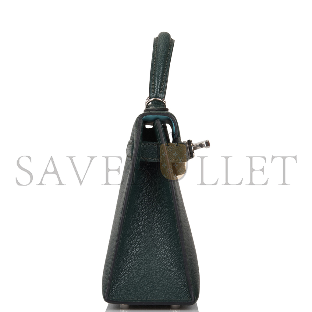hermÈs master sellier kelly ii chevre leather titan green with N0*Hern blue inside (19*12*5.5cm)